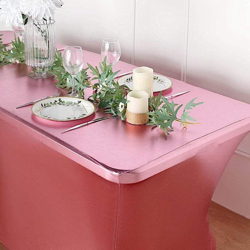 6 ft Fitted Spandex Tablecloth Metallic Table Cover - Rose Gold TAB_REC_SPX6FT_22_054