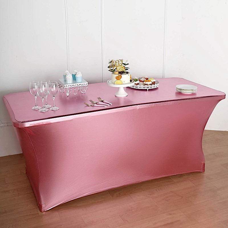 6 ft Fitted Spandex Tablecloth Metallic Table Cover - Rose Gold TAB_REC_SPX6FT_22_054