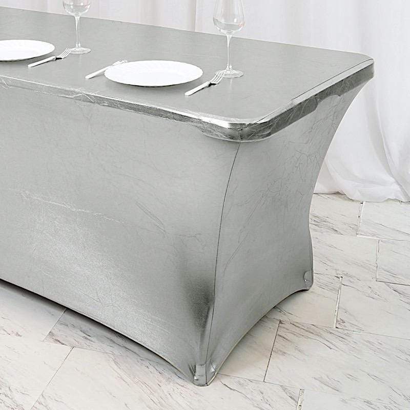 6 ft Fitted Spandex Tablecloth Metallic Table Cover - Silver TAB_REC_SPX6FT_22_SILV