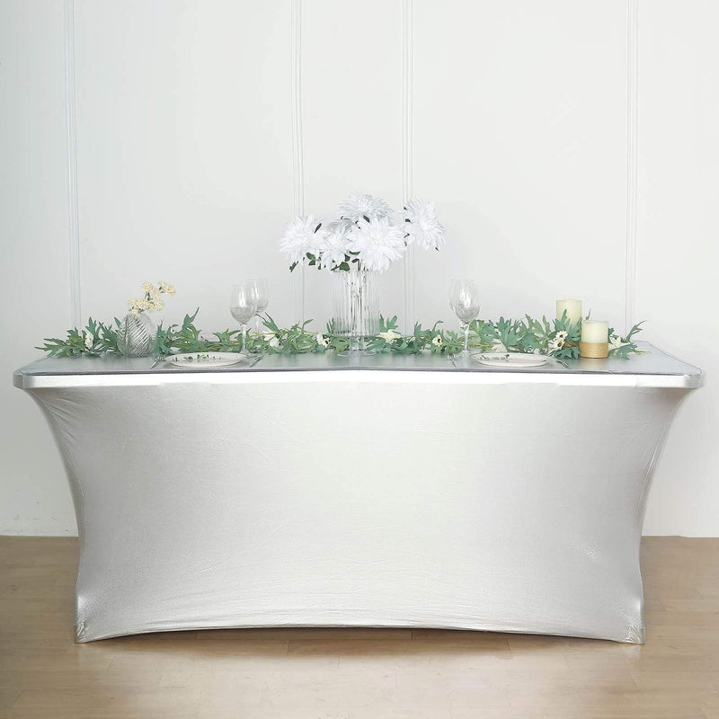 6 ft Fitted Spandex Tablecloth Metallic Table Cover - Silver TAB_REC_SPX6FT_22_SILV