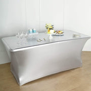 6 ft Fitted Spandex Tablecloth Metallic Table Cover - Silver TAB_REC_SPX6FT_22_SILV