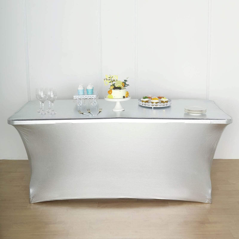 6 ft Fitted Spandex Tablecloth Metallic Table Cover - Silver TAB_REC_SPX6FT_22_SILV