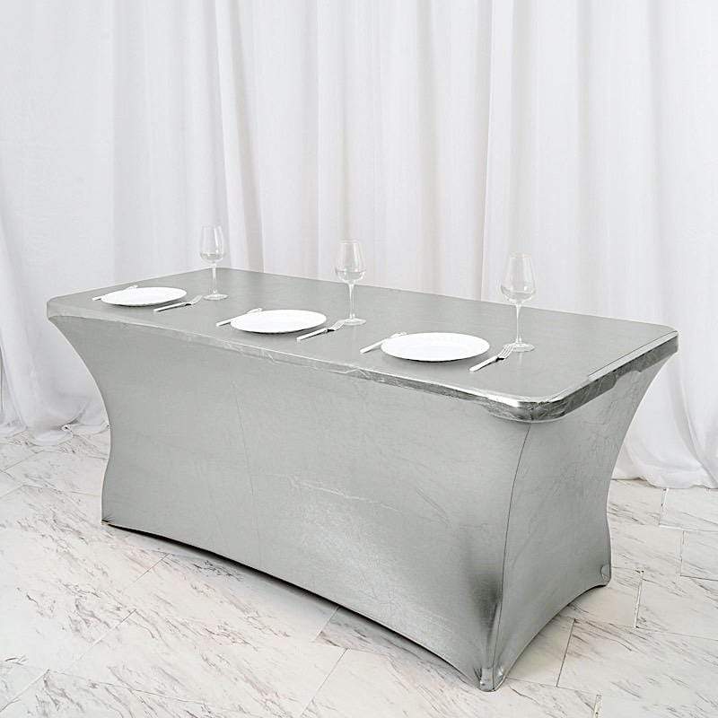 6 ft Fitted Spandex Tablecloth Metallic Table Cover