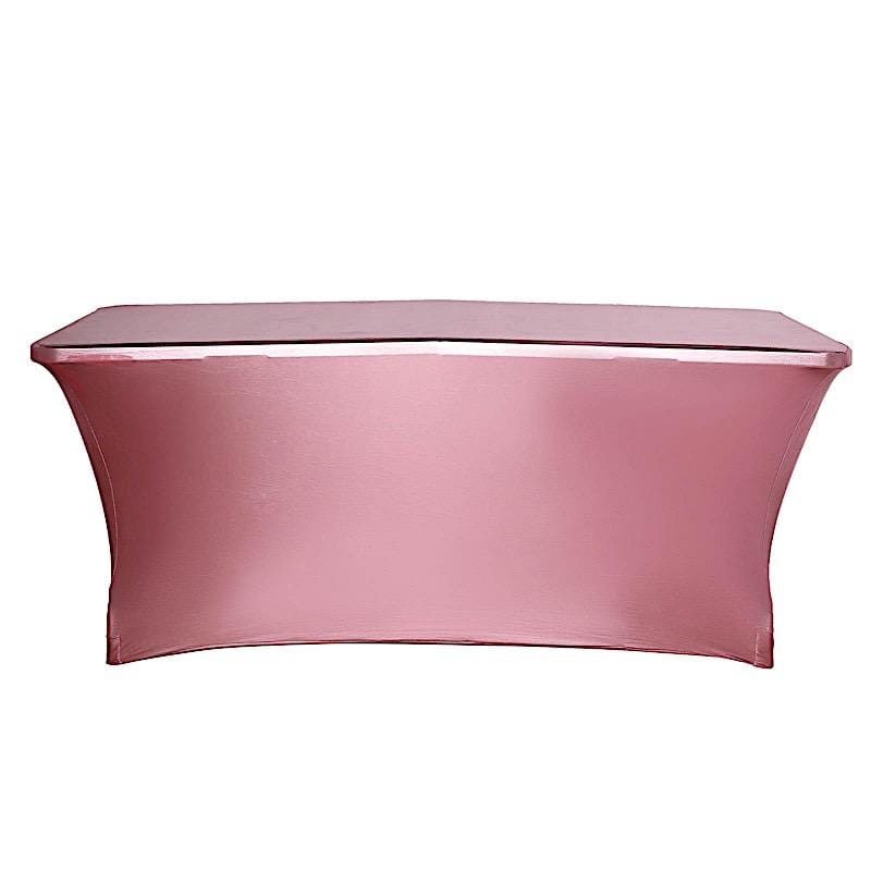 6 ft Fitted Spandex Tablecloth Metallic Table Cover - Rose Gold TAB_REC_SPX6FT_22_054