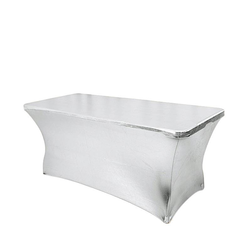 6 ft Fitted Spandex Tablecloth Metallic Table Cover TAB_REC_SPX6FT_22_SILV