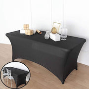 6 ft Fitted Spandex Tablecloth Open Back Rectangular Table Cover - Black TAB_REC_SPX6FT_OPN_BLK