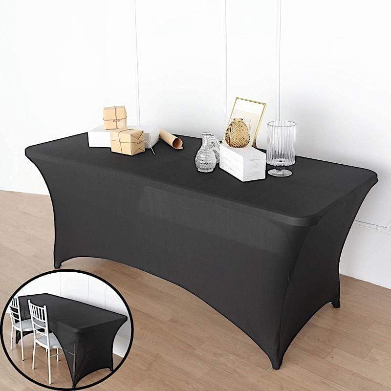 6 ft Fitted Spandex Tablecloth Open Back Rectangular Table Cover - Black TAB_REC_SPX6FT_OPN_BLK