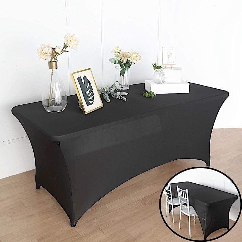 6 ft Fitted Spandex Tablecloth Open Back Rectangular Table Cover - Black TAB_REC_SPX6FT_OPN_BLK