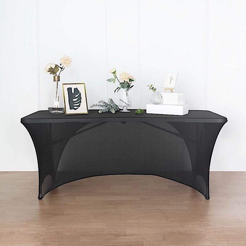 6 ft Fitted Spandex Tablecloth Open Back Rectangular Table Cover - Black TAB_REC_SPX6FT_OPN_BLK