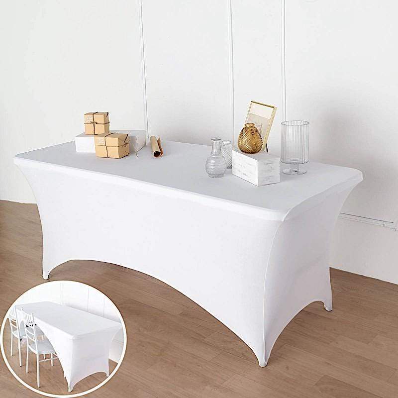 6 ft Fitted Spandex Tablecloth Open Back Rectangular Table Cover - White TAB_REC_SPX6FT_OPN_WHT