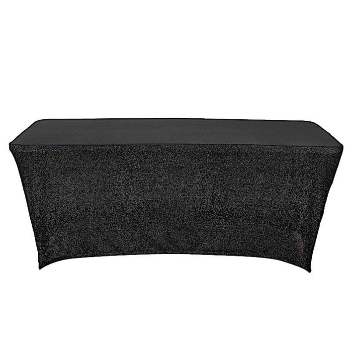 6 ft Fitted Spandex Tablecloth Ruffled Metallic Table Cover TAB_REC_SPX6FT_23_BLK