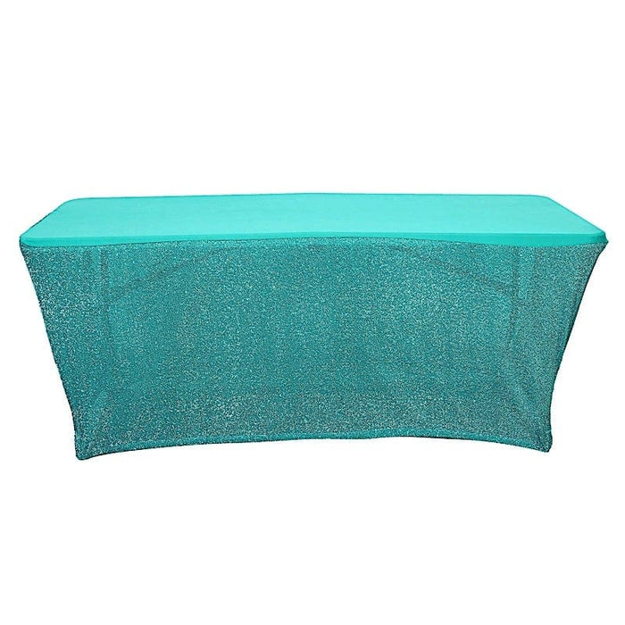 6 ft Fitted Spandex Tablecloth Ruffled Metallic Table Cover TAB_REC_SPX6FT_23_TURQ