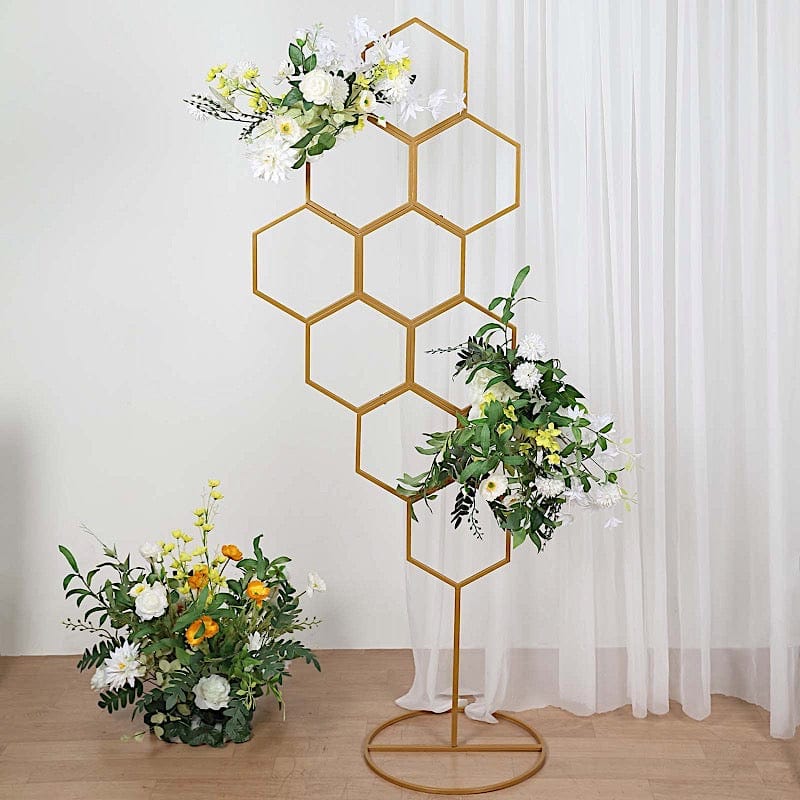 6 ft Honeycomb Metal Floral Display Frame Wedding Arch Backdrop Stand - Gold WOD_HOPMET10_6_GOLD
