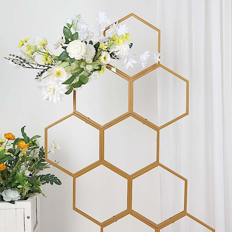 6 ft Honeycomb Metal Floral Display Frame Wedding Arch Backdrop Stand - Gold WOD_HOPMET10_6_GOLD