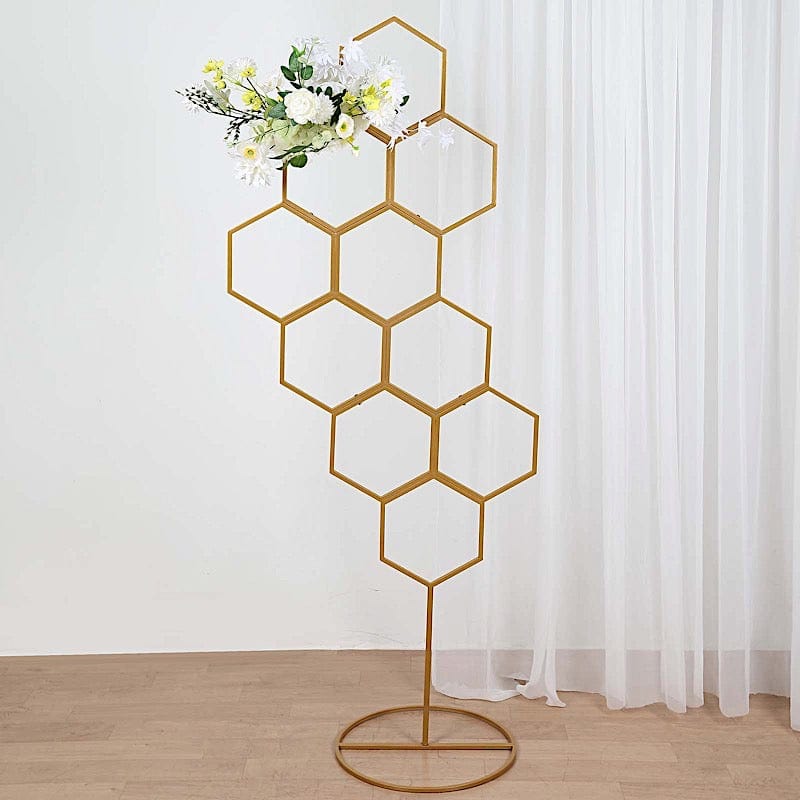 6 ft Honeycomb Metal Floral Display Frame Wedding Arch Backdrop Stand - Gold WOD_HOPMET10_6_GOLD