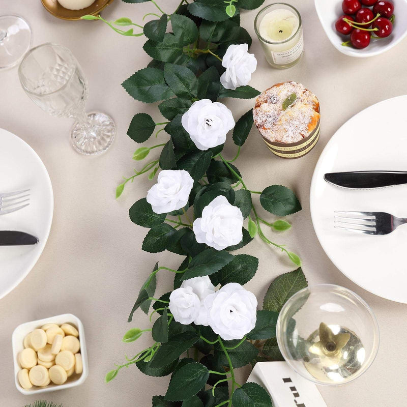 6 ft long 20 Silk Rose Flowers Garland with Leaves and Bendable Wire Vines