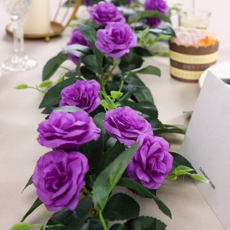 6 ft long 20 Silk Rose Flowers Garland with Leaves and Bendable Wire Vines