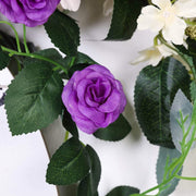 6 ft long 20 Silk Rose Flowers Garland with Leaves and Bendable Wire Vines