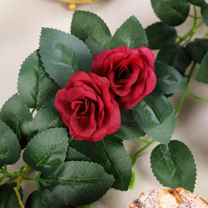 6 ft long 20 Silk Rose Flowers Garland with Leaves and Bendable Wire Vines