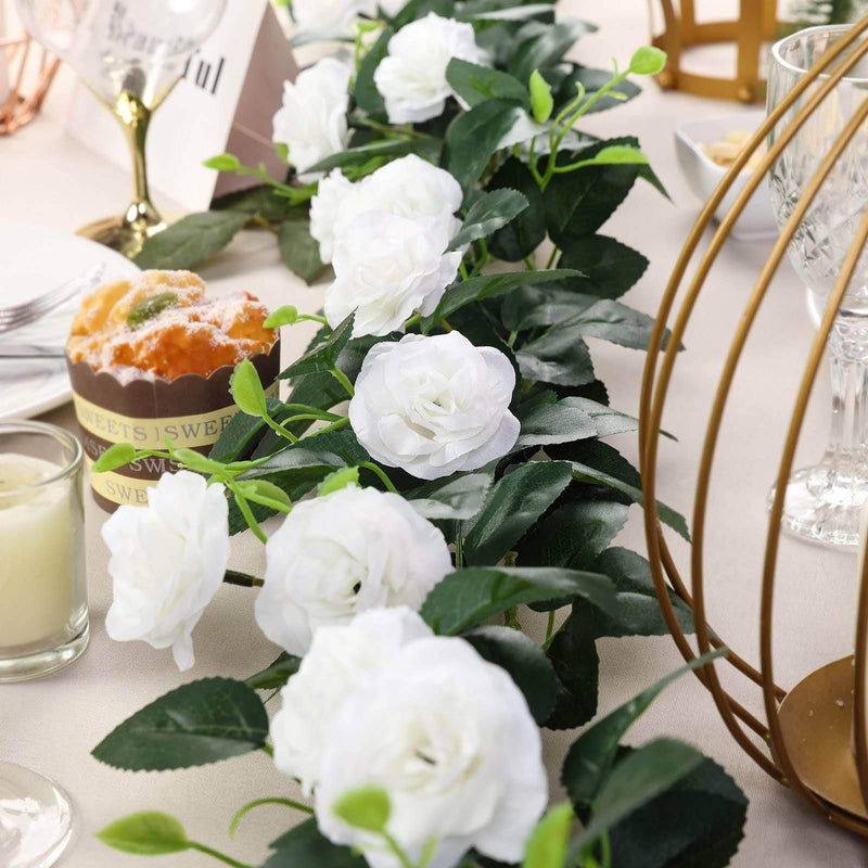 6 ft long 20 Silk Rose Flowers Garland with Leaves and Bendable Wire Vines