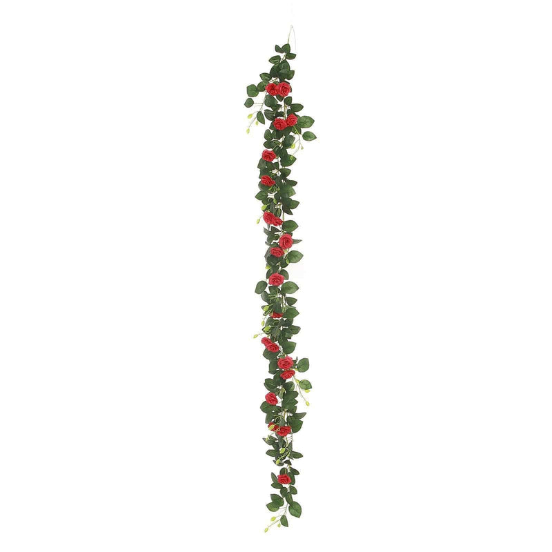 6 ft long 20 Silk Rose Flowers Garland with Leaves and Bendable Wire Vines