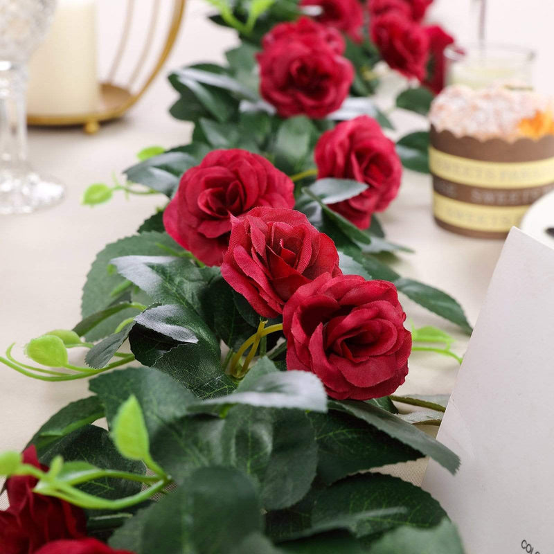 6 ft long 20 Silk Rose Flowers Garland with Leaves and Bendable Wire Vines