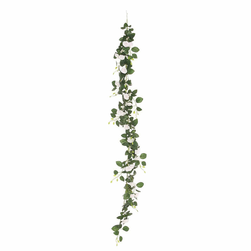 6 ft long 20 Silk Rose Flowers Garland with Leaves and Bendable Wire Vines