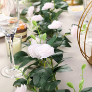 6 ft long 20 Silk Rose Flowers Garland with Leaves and Bendable Wire Vines