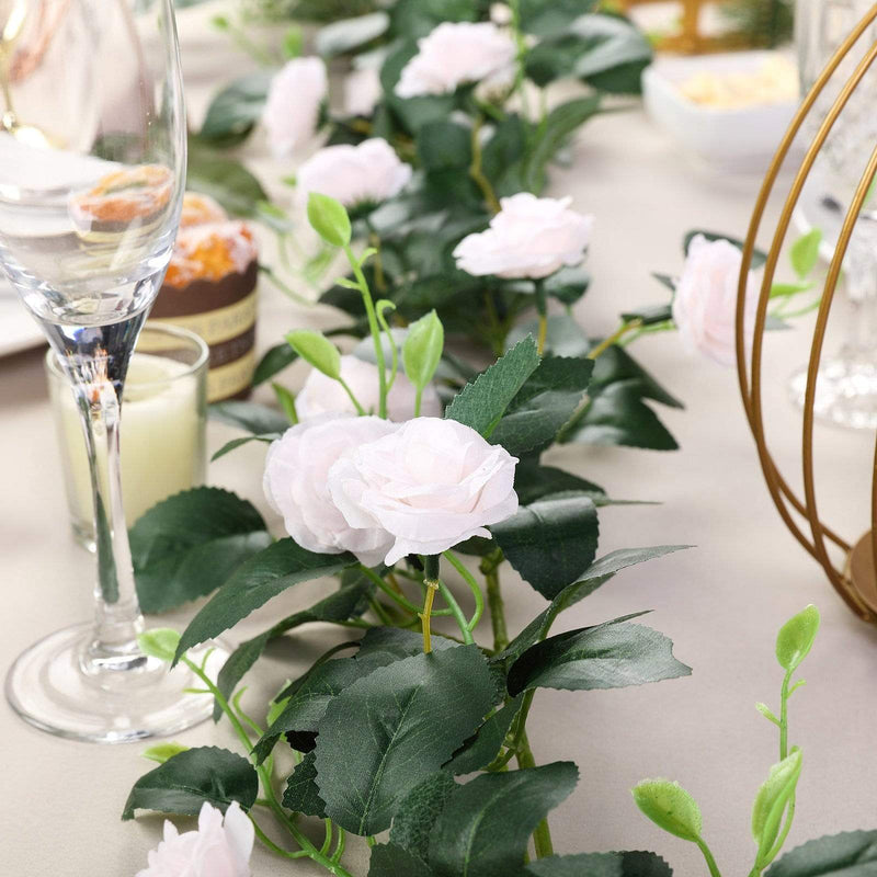 6 ft long 20 Silk Rose Flowers Garland with Leaves and Bendable Wire Vines