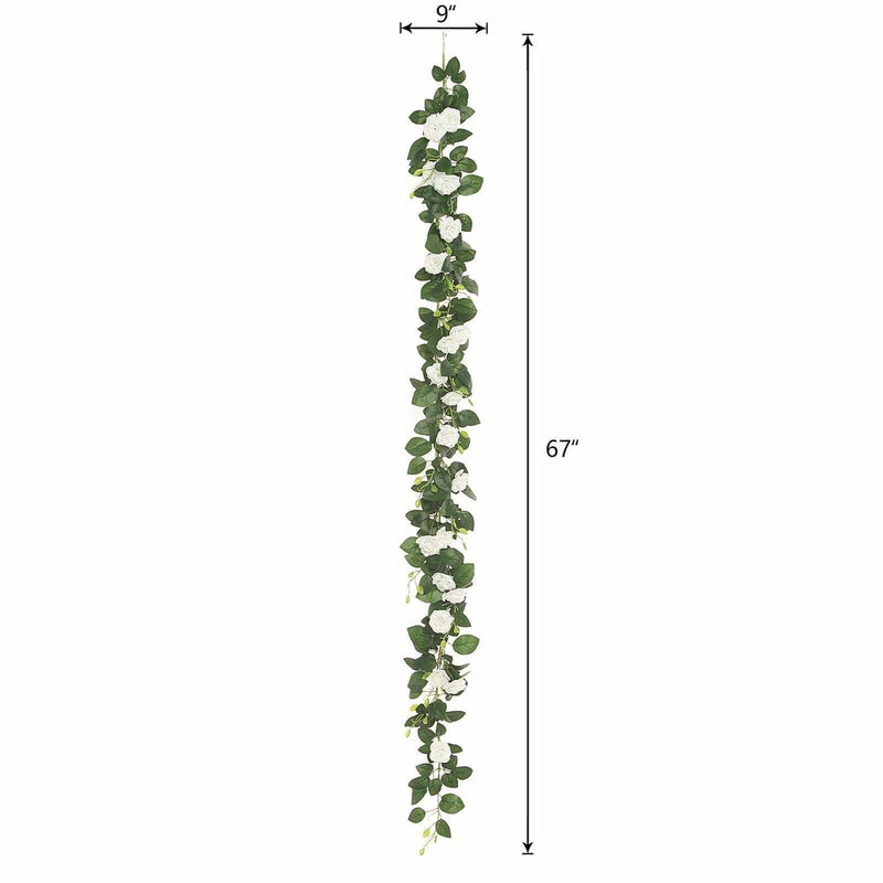 6 ft long 20 Silk Rose Flowers Garland with Leaves and Bendable Wire Vines