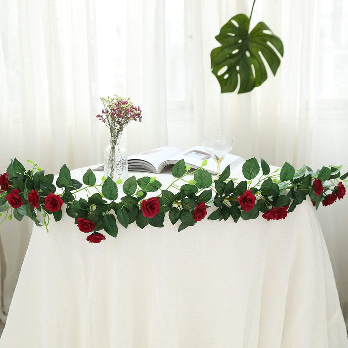 6 ft long 20 Silk Rose Flowers Garland with Leaves and Bendable Wire Vines ARTI_GRLD_RS03_BURG