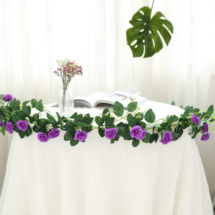 6 ft long 20 Silk Rose Flowers Garland with Leaves and Bendable Wire Vines ARTI_GRLD_RS03_PURP