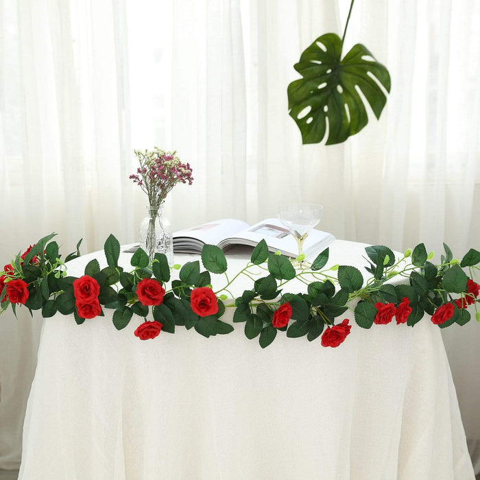 6 ft long 20 Silk Rose Flowers Garland with Leaves and Bendable Wire Vines ARTI_GRLD_RS03_RED