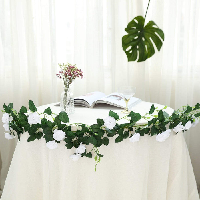 6 ft long 20 Silk Rose Flowers Garland with Leaves and Bendable Wire Vines ARTI_GRLD_RS03_WHT