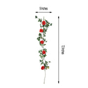 6 ft long 5 Silk Rose Flowers Garland with Leaves and Bendable Wire Vines