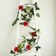 6 ft long 5 Silk Rose Flowers Garland with Leaves and Bendable Wire Vines