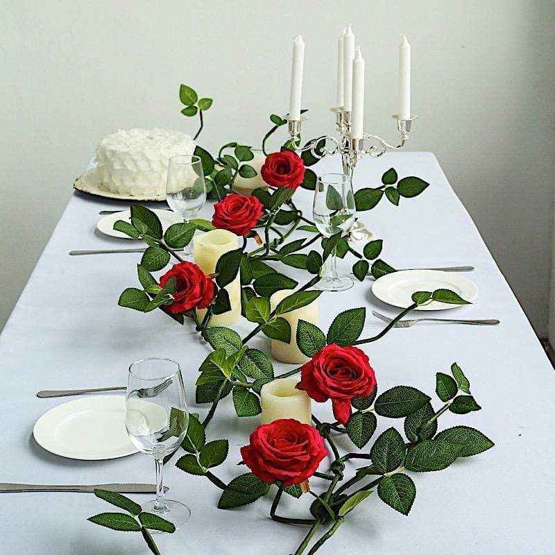 6 ft long 5 Silk Rose Flowers Garland with Leaves and Bendable Wire Vines