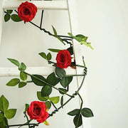 6 ft long 5 Silk Rose Flowers Garland with Leaves and Bendable Wire Vines