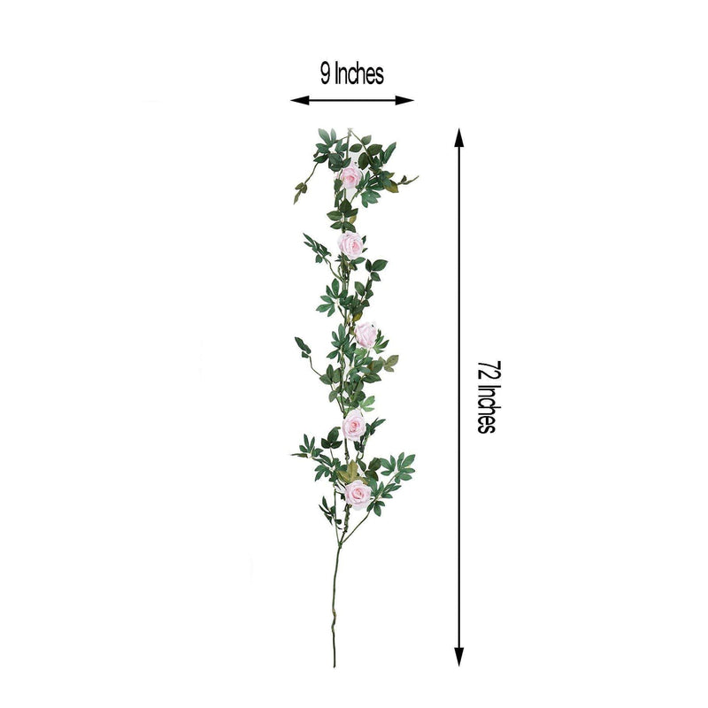 6 ft long 5 Silk Rose Flowers Garland with Leaves and Bendable Wire Vines