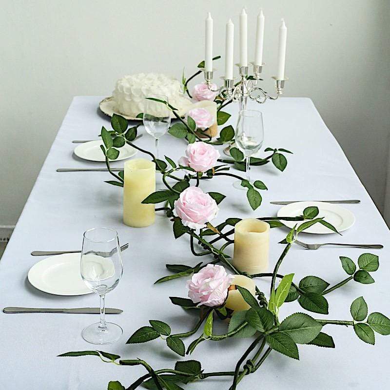 6 ft long 5 Silk Rose Flowers Garland with Leaves and Bendable Wire Vines