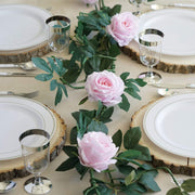 6 ft long 5 Silk Rose Flowers Garland with Leaves and Bendable Wire Vines