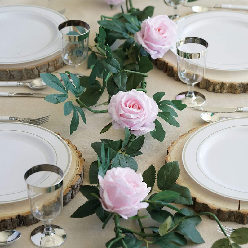 6 ft long 5 Silk Rose Flowers Garland with Leaves and Bendable Wire Vines