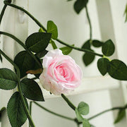 6 ft long 5 Silk Rose Flowers Garland with Leaves and Bendable Wire Vines