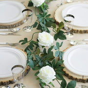 6 ft long 5 Silk Rose Flowers Garland with Leaves and Bendable Wire Vines