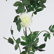 6 ft long 5 Silk Rose Flowers Garland with Leaves and Bendable Wire Vines