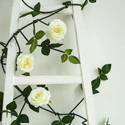 6 ft long 5 Silk Rose Flowers Garland with Leaves and Bendable Wire Vines