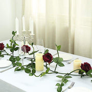 6 ft long 5 Silk Rose Flowers Garland with Leaves and Bendable Wire Vines