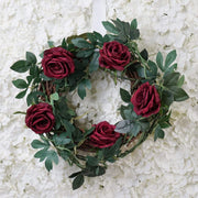 6 ft long 5 Silk Rose Flowers Garland with Leaves and Bendable Wire Vines