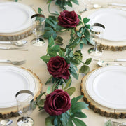 6 ft long 5 Silk Rose Flowers Garland with Leaves and Bendable Wire Vines