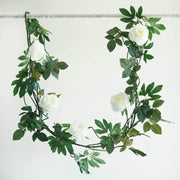 6 ft long 5 Silk Rose Flowers Garland with Leaves and Bendable Wire Vines